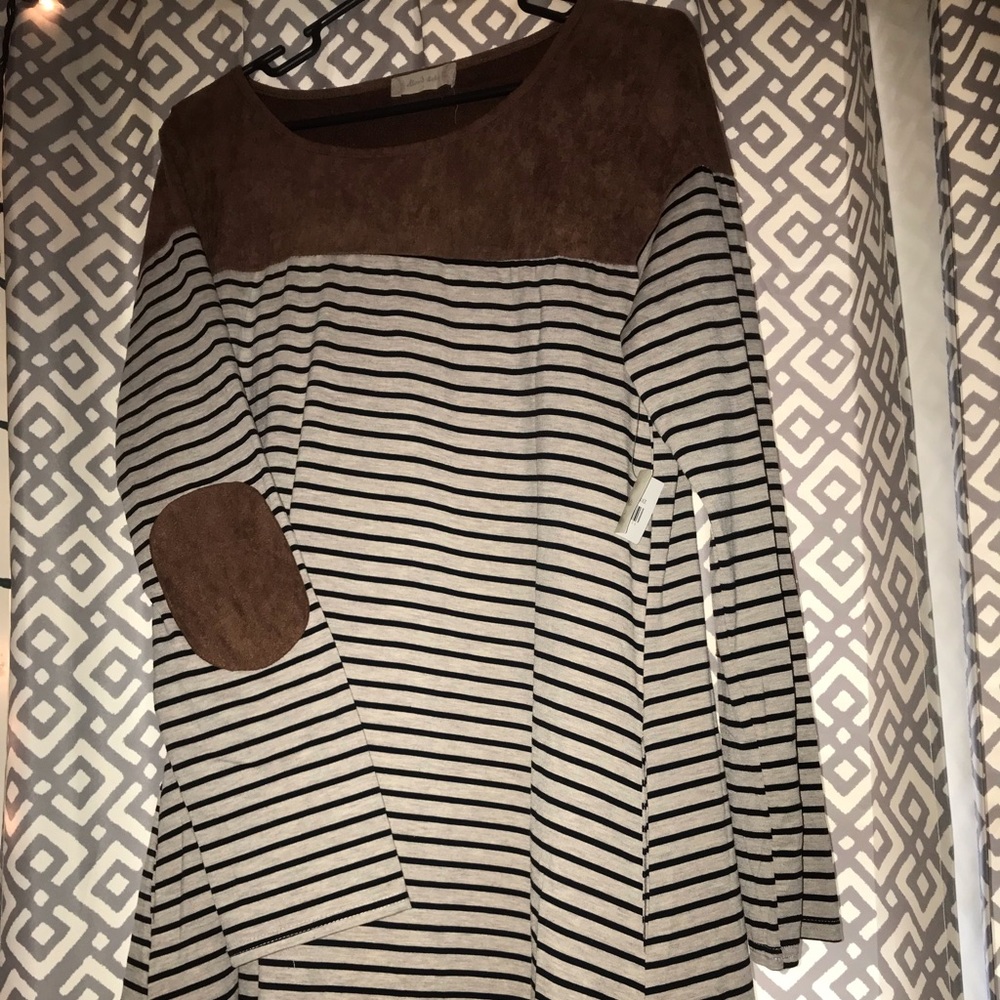 Stripped Dress with elbow patches